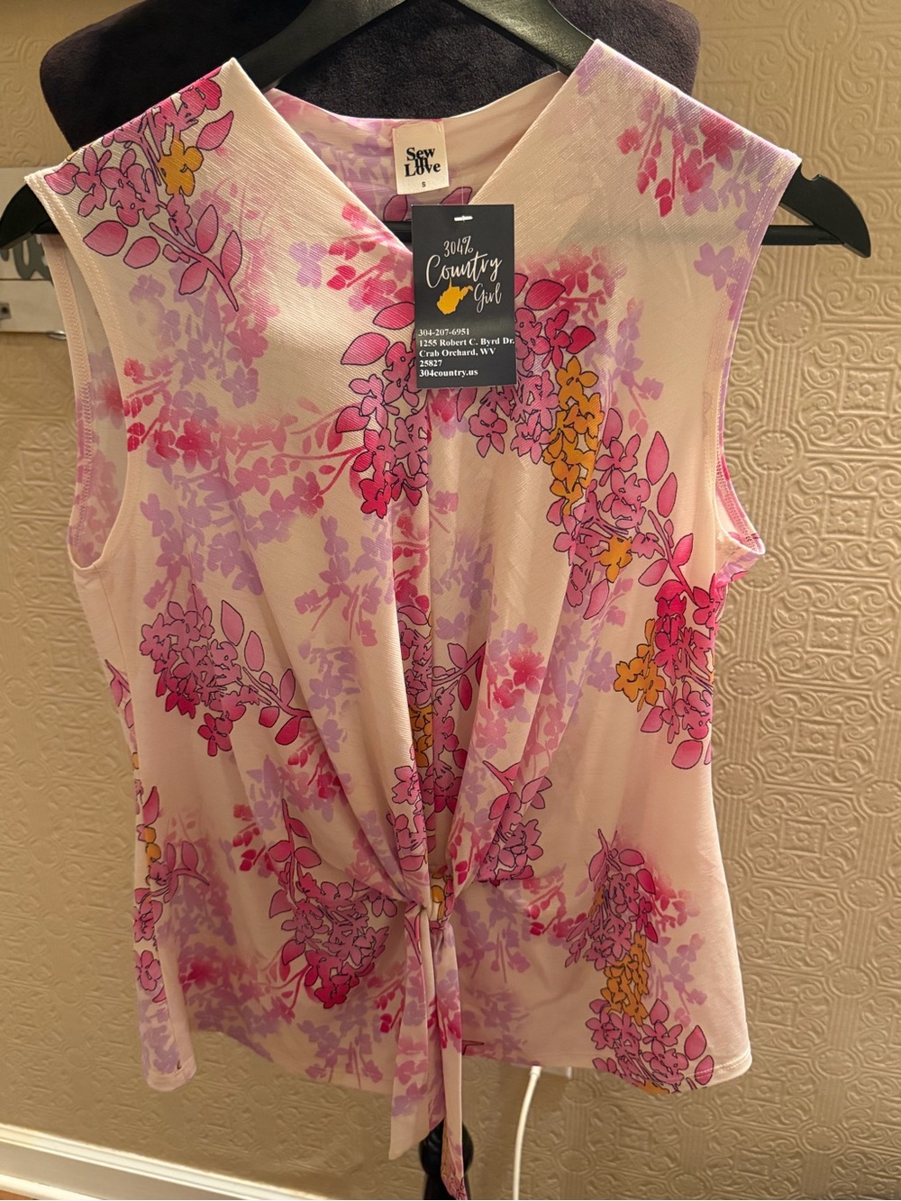 Pink Floral Tie-Front Sleeveless Top